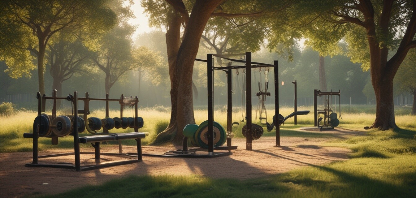 Outdoor fitness area with innovative training equipment
